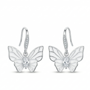 LUXE 925 Sterling Silver Butterfly Drop Earrings High Polish Rhodium Finish Jewellery for Women