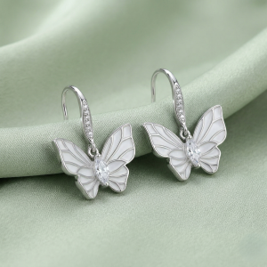 AGOR LUXE 925 Sterling Silver Butterfly Drop Earrings High Polish Rhodium Finish Jewellery for Women