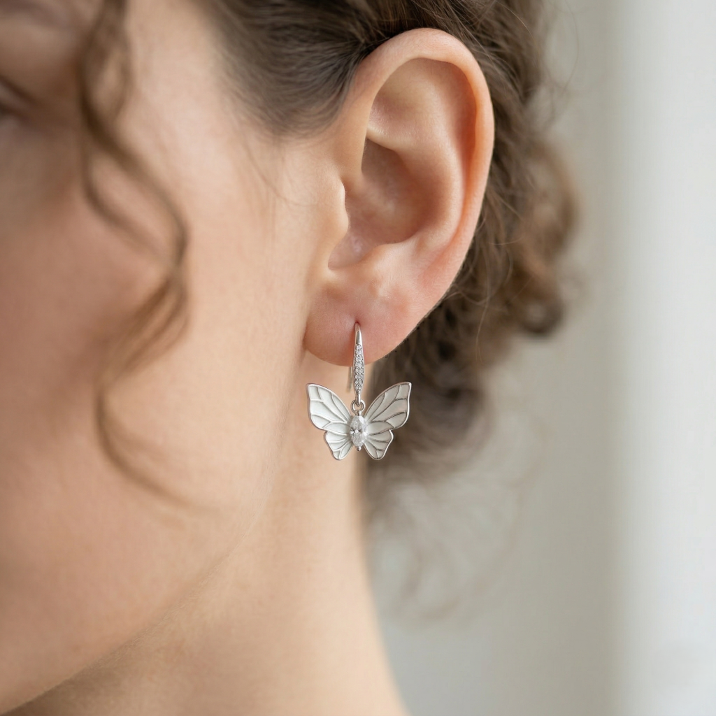 AGOR LUXE 925 Sterling Silver Butterfly Drop Earrings High Polish Rhodium Finish Jewellery for Women