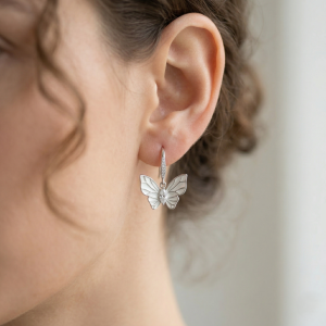 AGOR LUXE 925 Sterling Silver Butterfly Drop Earrings High Polish Rhodium Finish Jewellery for Women