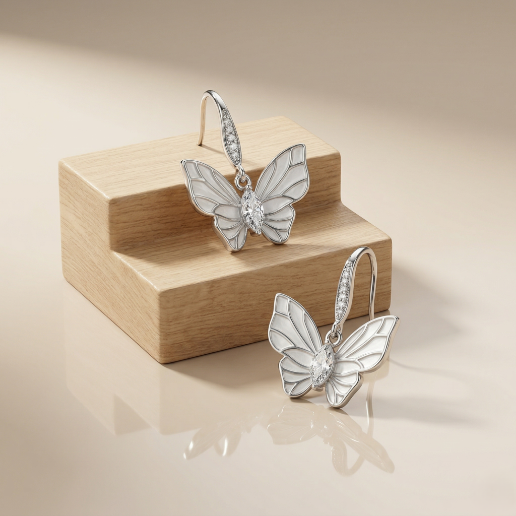 AGOR LUXE 925 Sterling Silver Butterfly Drop Earrings High Polish Rhodium Finish Jewellery for Women