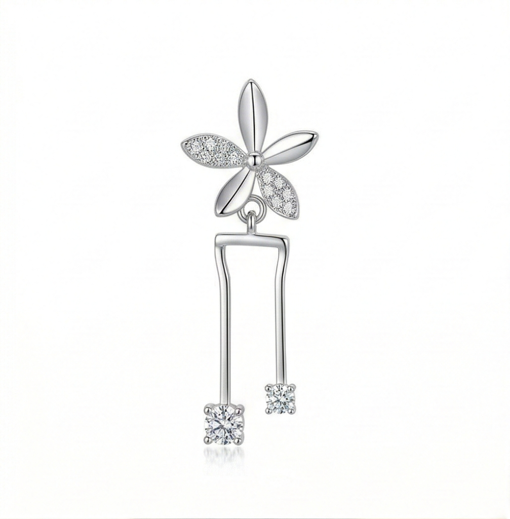 AGOR LUXE 925 Sterling Silver Floral Geometric Dangle Earrings High Polish Rhodium Finish Jewellery for Women