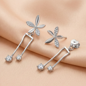 AGOR LUXE 925 Sterling Silver Floral Geometric Dangle Earrings High Polish Rhodium Finish Jewellery for Women