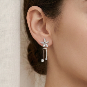 AGOR LUXE 925 Sterling Silver Floral Geometric Dangle Earrings High Polish Rhodium Finish Jewellery for Women