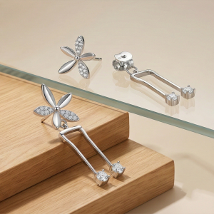 AGOR LUXE 925 Sterling Silver Floral Geometric Dangle Earrings High Polish Rhodium Finish Jewellery for Women