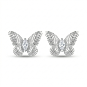 AGOR LUXE 925 Sterling Silver Textured Butterfly Stud Earrings High Polish Rhodium Finish Jewellery for Women