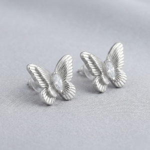 AGOR LUXE 925 Sterling Silver Textured Butterfly Stud Earrings High Polish Rhodium Finish Jewellery for Women