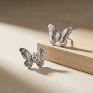 AGOR LUXE 925 Sterling Silver Textured Butterfly Stud Earrings High Polish Rhodium Finish Jewellery for Women