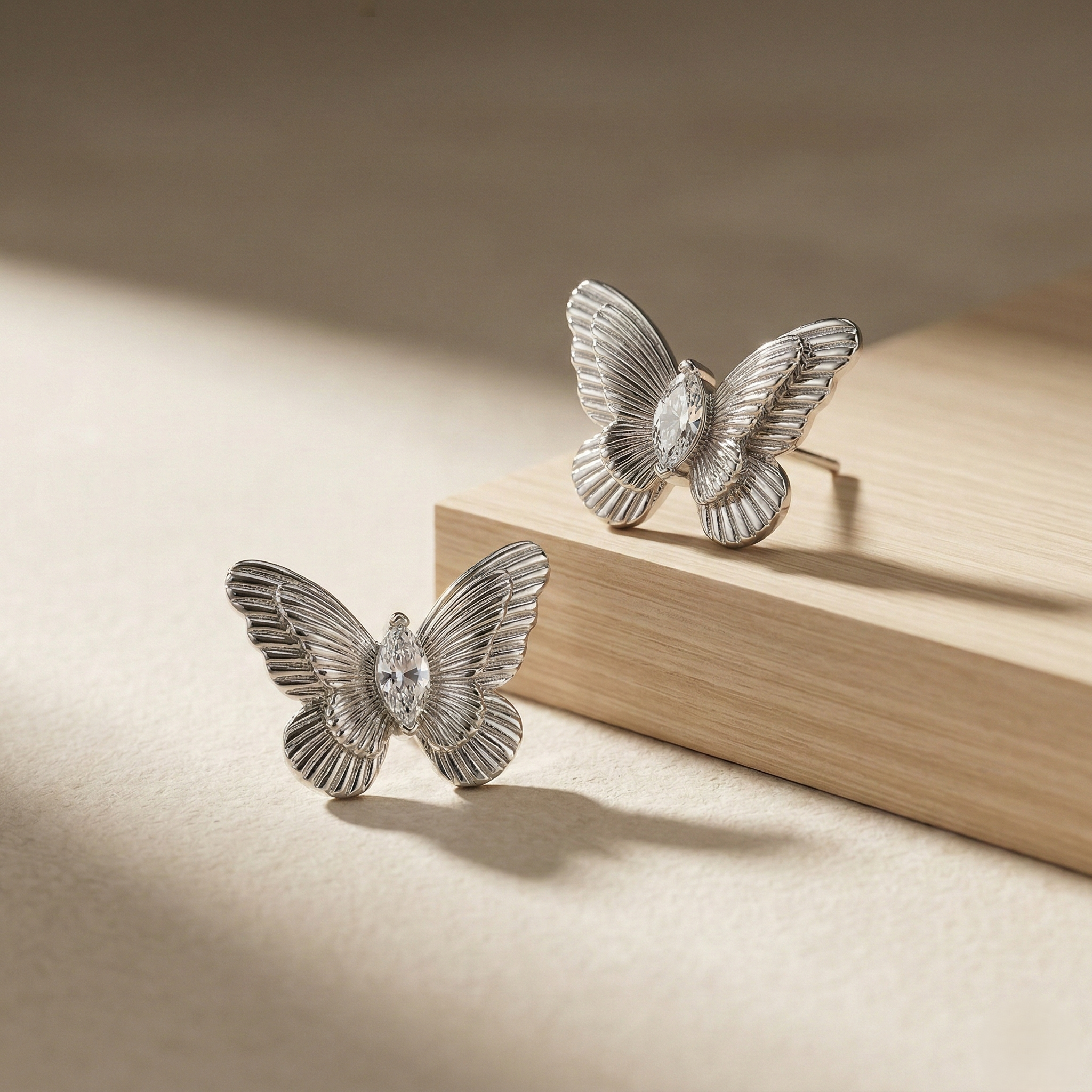 LUXE 925 Sterling Silver Textured Butterfly Stud Earrings High Polish Rhodium Finish Jewellery for Women