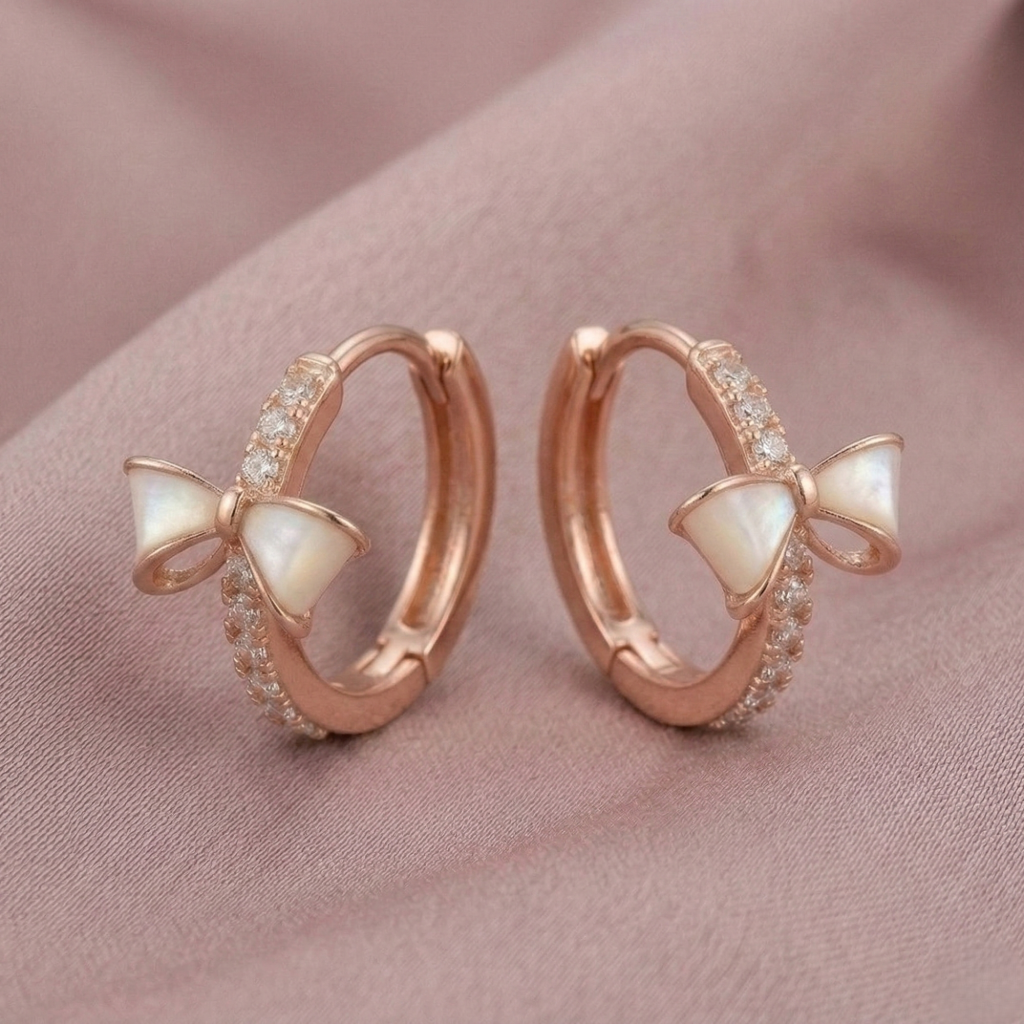 AGOR LUXE 925 Sterling Silver Bow Hoop Earrings High Polish Rose Gold Finish Jewellery for Women