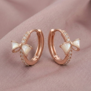 AGOR LUXE 925 Sterling Silver Bow Hoop Earrings High Polish Rose Gold Finish Jewellery for Women