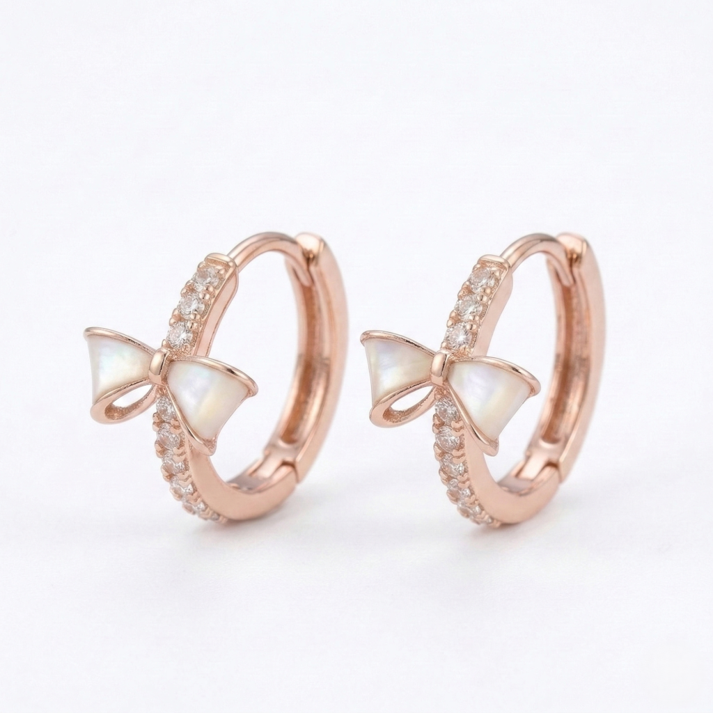AGOR LUXE 925 Sterling Silver Bow Hoop Earrings High Polish Rose Gold Finish Jewellery for Women