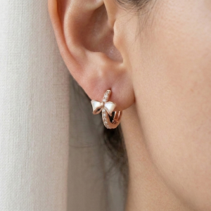 AGOR LUXE 925 Sterling Silver Bow Hoop Earrings High Polish Rose Gold Finish Jewellery for Women
