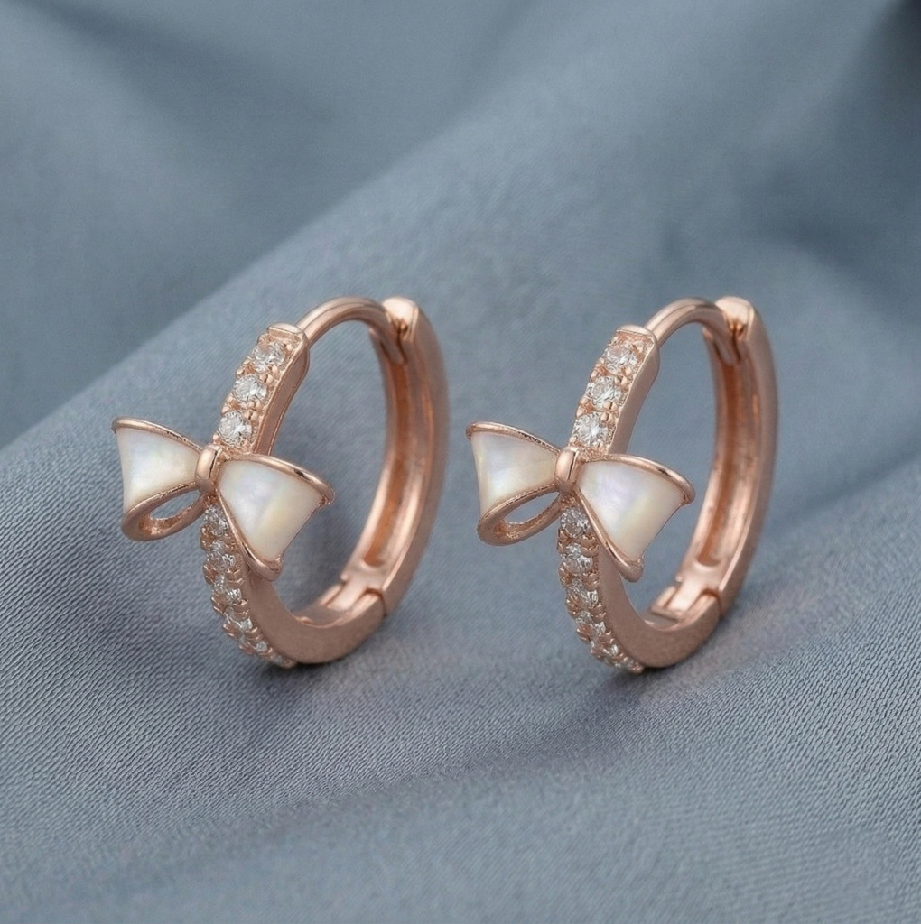 AGOR LUXE 925 Sterling Silver Bow Hoop Earrings High Polish Rose Gold Finish Jewellery for Women
