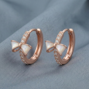 AGOR LUXE 925 Sterling Silver Bow Hoop Earrings High Polish Rose Gold Finish Jewellery for Women
