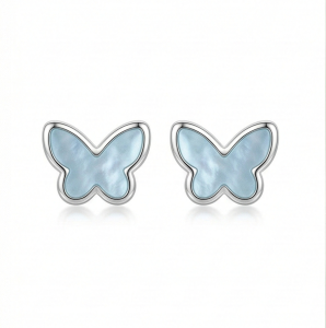 AGOR LUXE 925 Sterling Silver Blue Butterfly Stud Earrings High Polish Rhodium Finish Jewellery for Women