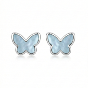 LUXE 925 Sterling Silver Blue Butterfly Stud Earrings High Polish Rhodium Finish Jewellery for Women