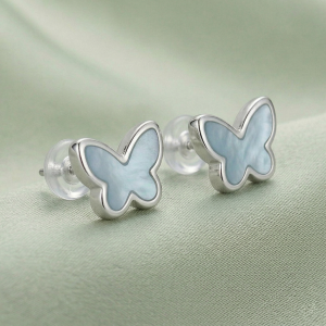 AGOR LUXE 925 Sterling Silver Blue Butterfly Stud Earrings High Polish Rhodium Finish Jewellery for Women