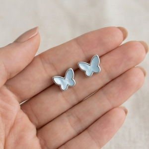 AGOR LUXE 925 Sterling Silver Blue Butterfly Stud Earrings High Polish Rhodium Finish Jewellery for Women