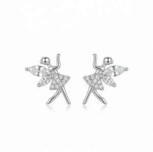 AGOR LUXE 925 Sterling Silver Fairy Ballerina Stud Earrings High Polish Rhodium Finish Jewellery for Women