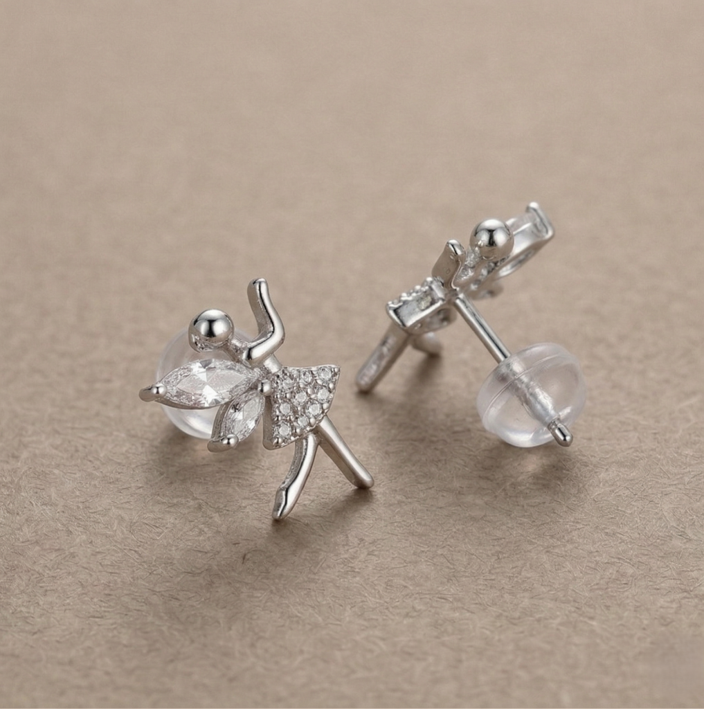 AGOR LUXE 925 Sterling Silver Fairy Ballerina Stud Earrings High Polish Rhodium Finish Jewellery for Women
