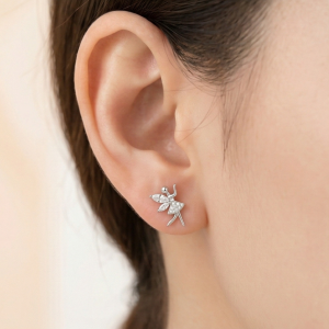 AGOR LUXE 925 Sterling Silver Fairy Ballerina Stud Earrings High Polish Rhodium Finish Jewellery for Women