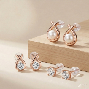 LUXE 925 Sterling Silver Rose Gold Plated Assorted Stud Earrings Set of 3 Fine Jewellery for Women