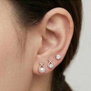 AGOR LUXE 925 Sterling Silver Rose Gold Plated Assorted Stud Earrings Set of 3 Fine Jewellery for Women