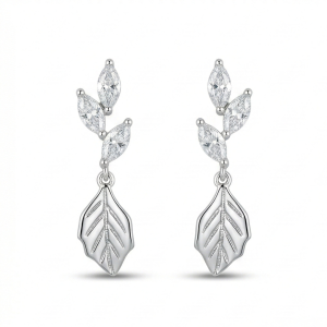 AGOR LUXE 925 Sterling Silver Nature Inspired Leaf Drop Earrings High Polish Rhodium Finish Fine Jewellery for Women