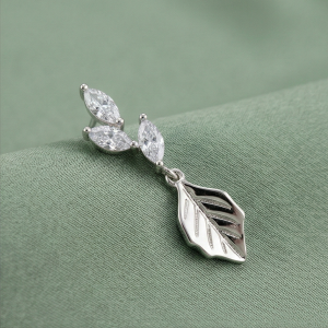 AGOR LUXE 925 Sterling Silver Nature Inspired Leaf Drop Earrings High Polish Rhodium Finish Fine Jewellery for Women