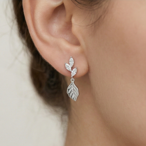 AGOR LUXE 925 Sterling Silver Nature Inspired Leaf Drop Earrings High Polish Rhodium Finish Fine Jewellery for Women
