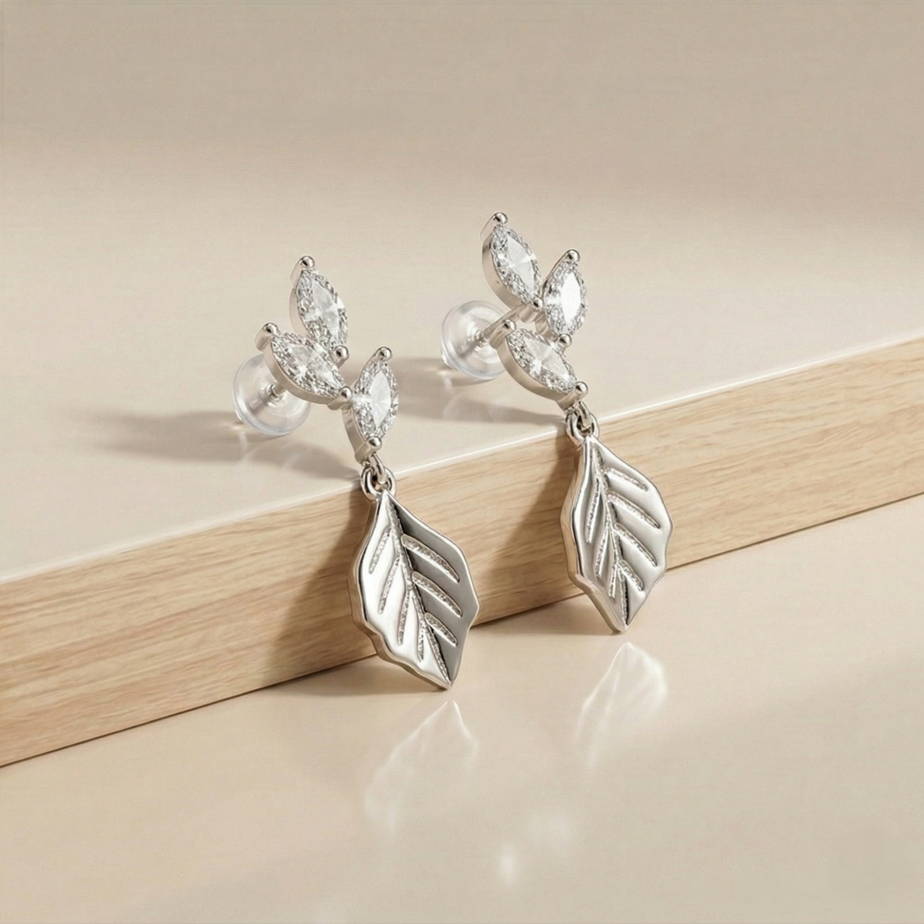 AGOR LUXE 925 Sterling Silver Nature Inspired Leaf Drop Earrings High Polish Rhodium Finish Fine Jewellery for Women