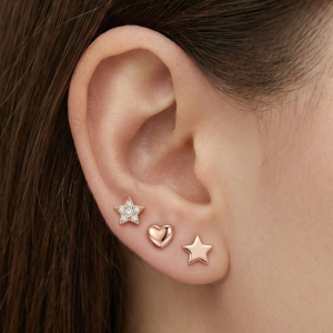 AGOR LUXE 925 Sterling Silver Rose Gold Plated Heart and Star Stud Earrings Set of 3 Fine Jewellery for Women