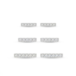 AGOR LUXE 925 Sterling Silver Minimalist Bar Stud Earrings Set of 3 High Polish Rhodium Finish Fine Jewellery for Women