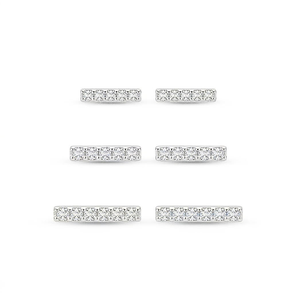 LUXE 925 Sterling Silver Minimalist Bar Stud Earrings Set of 3 High Polish Rhodium Finish Fine Jewellery for Women