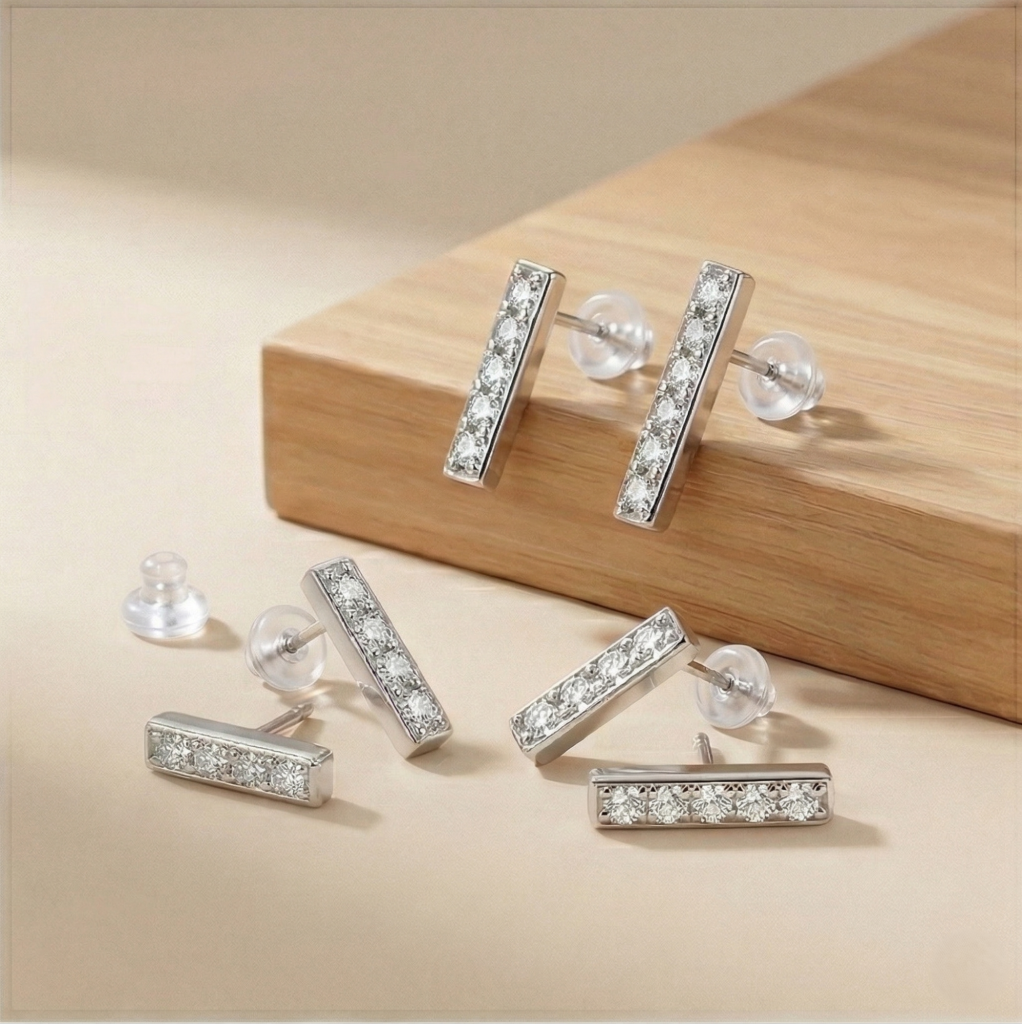AGOR LUXE 925 Sterling Silver Minimalist Bar Stud Earrings Set of 3 High Polish Rhodium Finish Fine Jewellery for Women