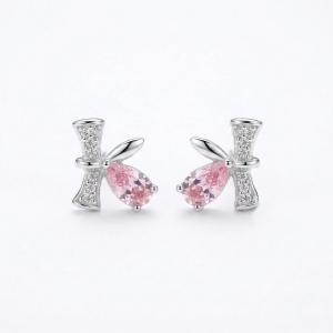 AGOR LUXE 925 Sterling Silver Pink Marquise Whimsical Stud Earrings High Polish Rhodium Finish Fine Jewellery for Women