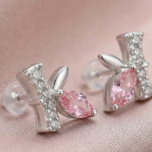 LUXE 925 Sterling Silver Pink Marquise Whimsical Stud Earrings High Polish Rhodium Finish Fine Jewellery for Women