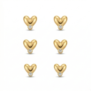AGOR LUXE 925 Sterling Silver Gold Plated Puffed Heart Stud Earrings Fine Jewellery for Women