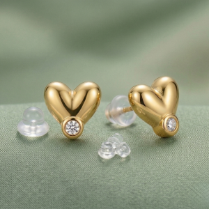 AGOR LUXE 925 Sterling Silver Gold Plated Puffed Heart Stud Earrings Fine Jewellery for Women