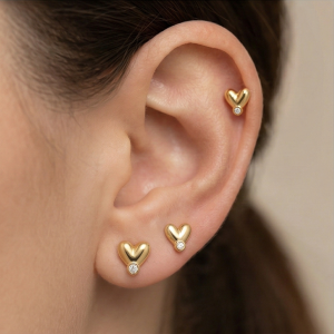 AGOR LUXE 925 Sterling Silver Gold Plated Puffed Heart Stud Earrings Fine Jewellery for Women