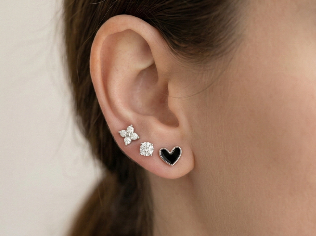 AGOR LUXE 925 Sterling Silver Multi-Design Heart and Floral Stud Earrings Set High Polish Enamel Finish Trendy Jewellery for Women
