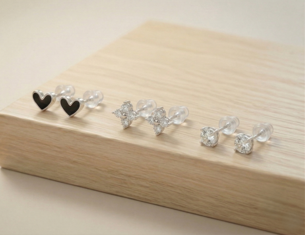 AGOR LUXE 925 Sterling Silver Multi-Design Heart and Floral Stud Earrings Set High Polish Enamel Finish Trendy Jewellery for Women