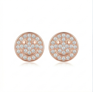 AGOR LUXE 925 Sterling Silver Pave Smiley Face Stud Earrings Rose Gold Finish Fine Jewellery