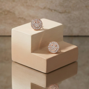 AGOR LUXE 925 Sterling Silver Pave Smiley Face Stud Earrings Rose Gold Finish Fine Jewellery