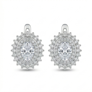 AGOR LUXE 925 Sterling Silver High Polish Rhodium Oval Halo Drop Earrings Vintage Bridal Jewellery