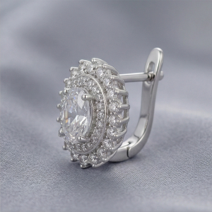 AGOR LUXE 925 Sterling Silver High Polish Rhodium Oval Halo Drop Earrings Vintage Bridal Jewellery