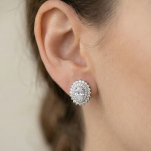 AGOR LUXE 925 Sterling Silver High Polish Rhodium Oval Halo Drop Earrings Vintage Bridal Jewellery