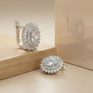 AGOR LUXE 925 Sterling Silver High Polish Rhodium Oval Halo Drop Earrings Vintage Bridal Jewellery