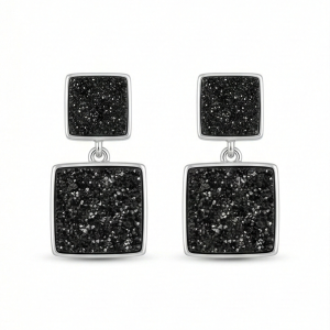 AGOR LUXE 925 Sterling Silver Black Geometric Drop Earrings High Polish Rhodium Finish Fine Women's Jewellery